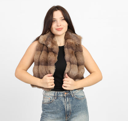 La Reine Brown Striped Faux Fur Vest