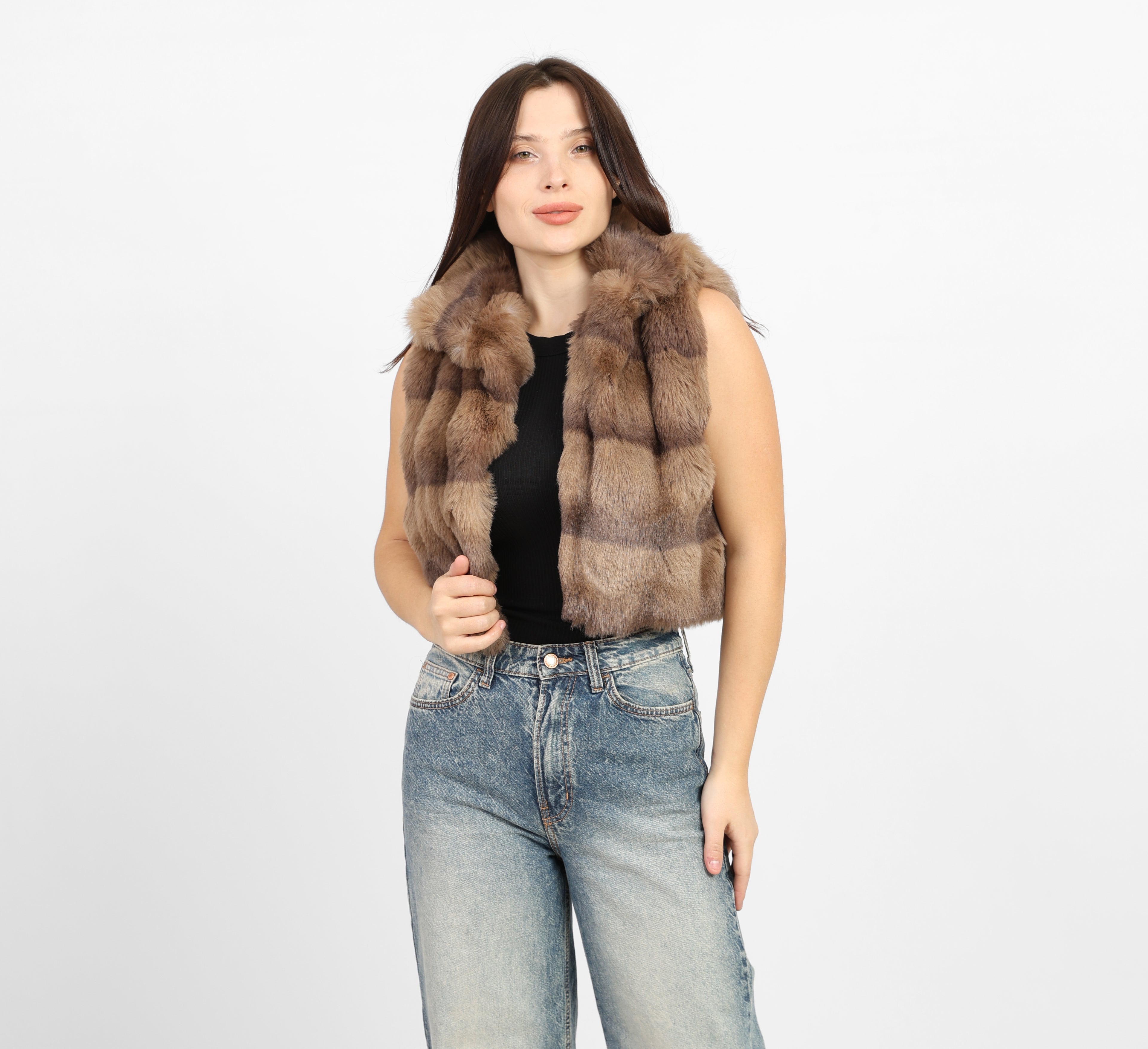 La Reine Brown Striped Faux Fur Vest
