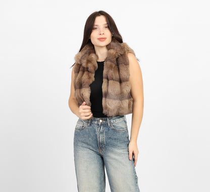 La Reine Brown Striped Faux Fur Vest
