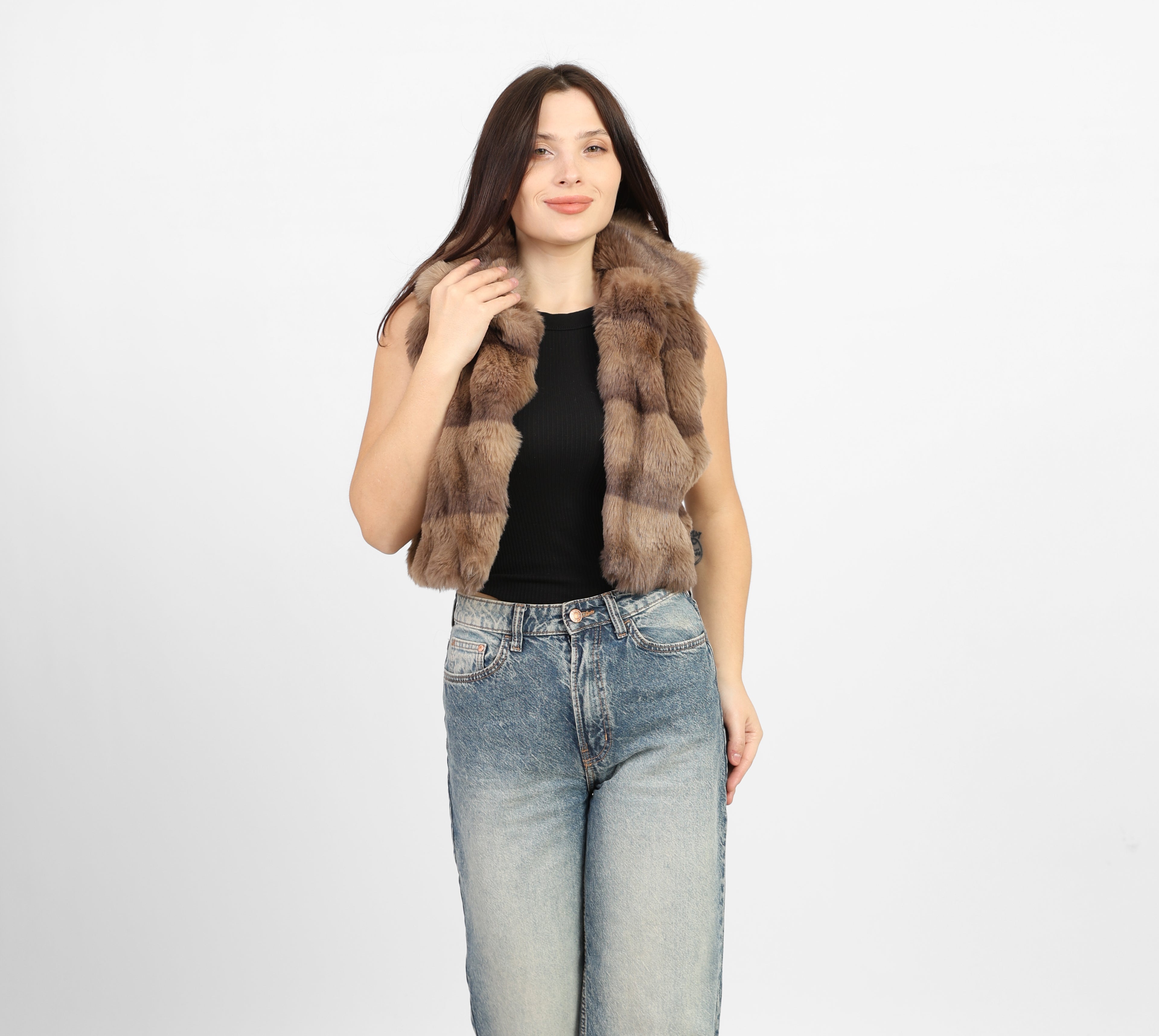 La Reine Brown Striped Faux Fur Vest