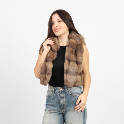 La Reine Brown Striped Faux Fur Vest