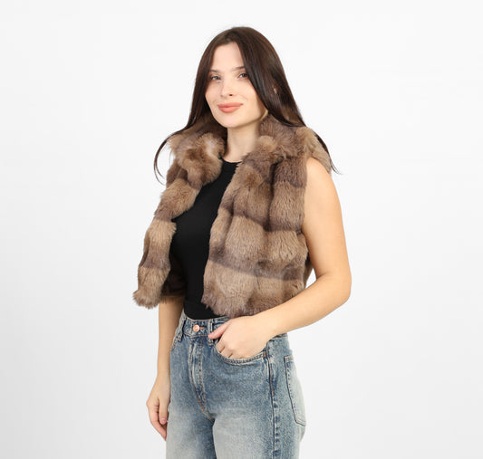La Reine Brown Striped Faux Fur Vest