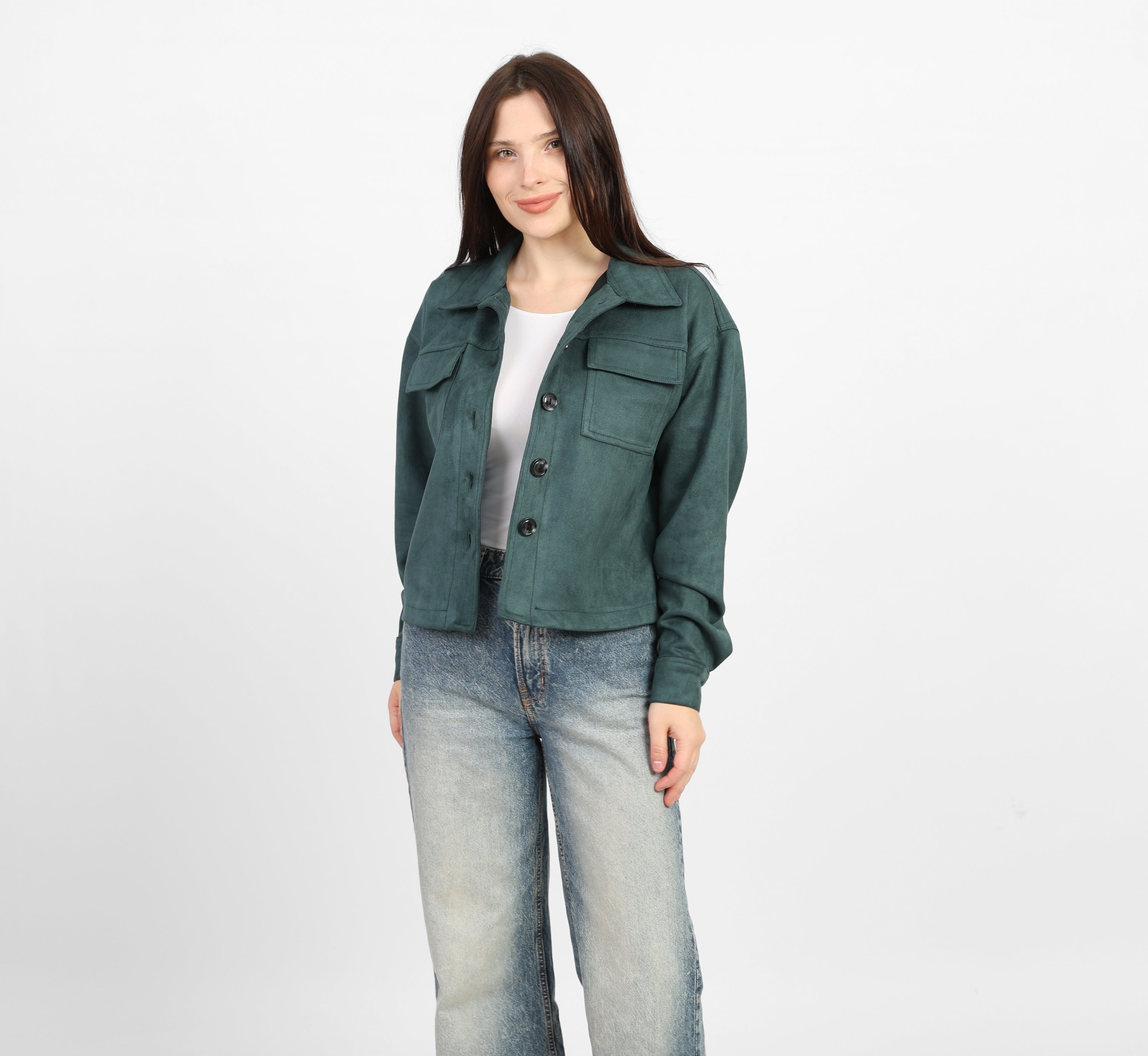 La Reine Olive Boxy Cropped Suede Silhouette