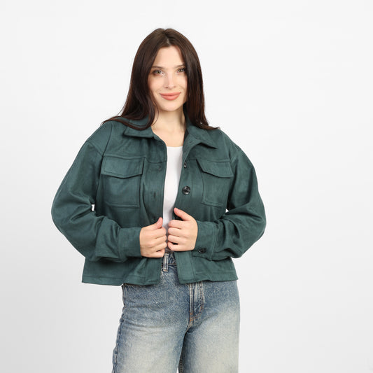 La Reine Olive Boxy Cropped Suede Silhouette