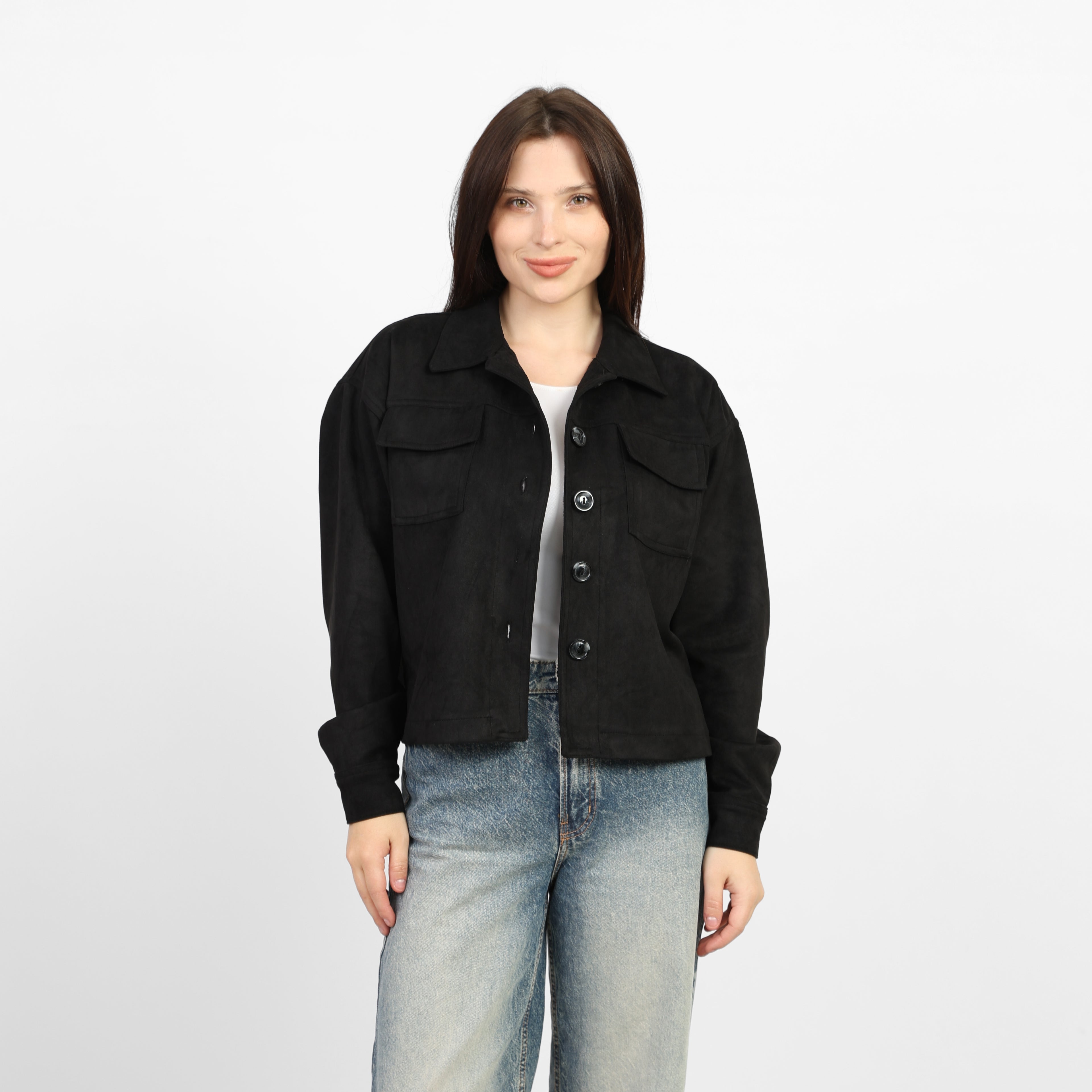 لا رين - تصميم قصير مربع أسود من جلد الغزال 