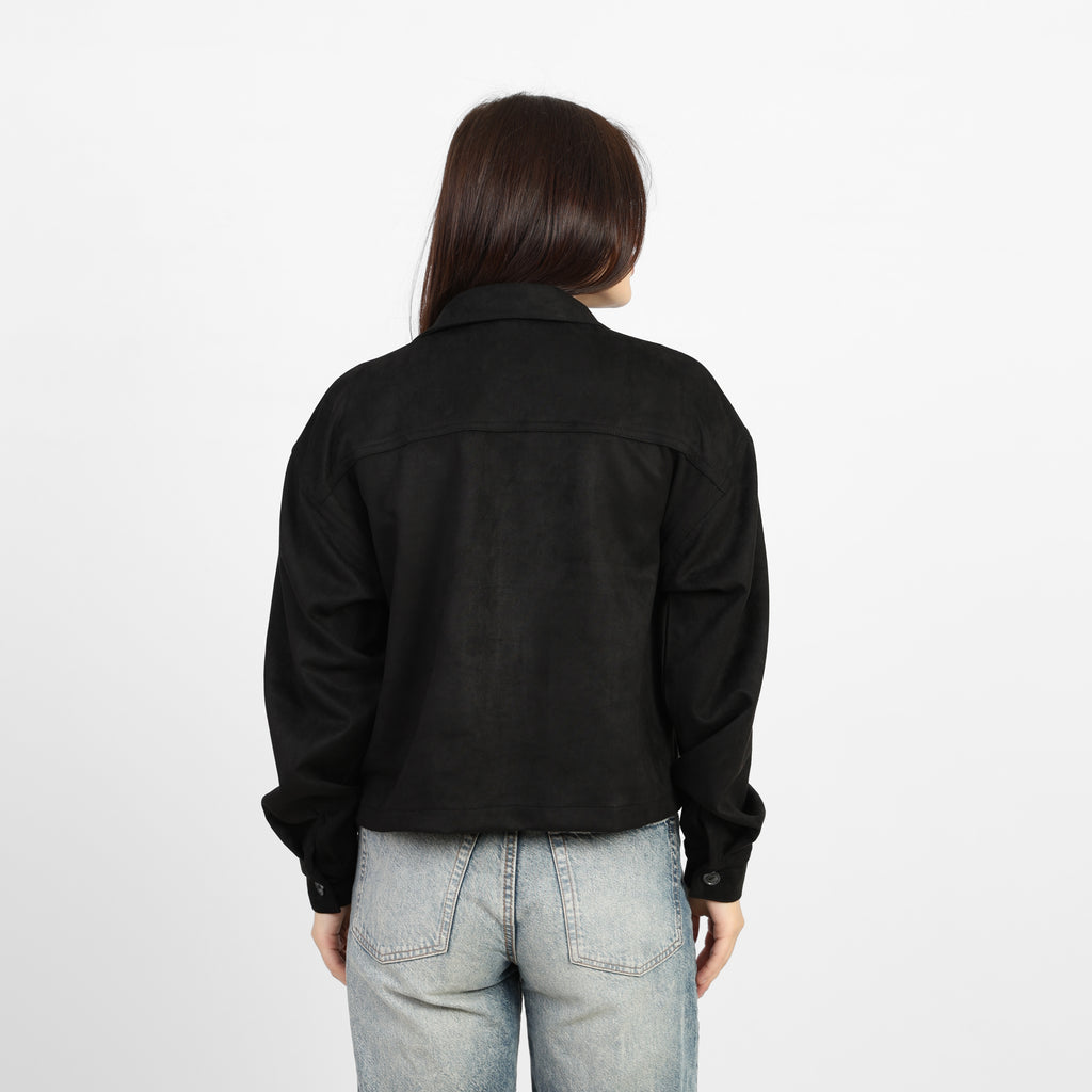 لا رين - تصميم قصير مربع أسود من جلد الغزال 