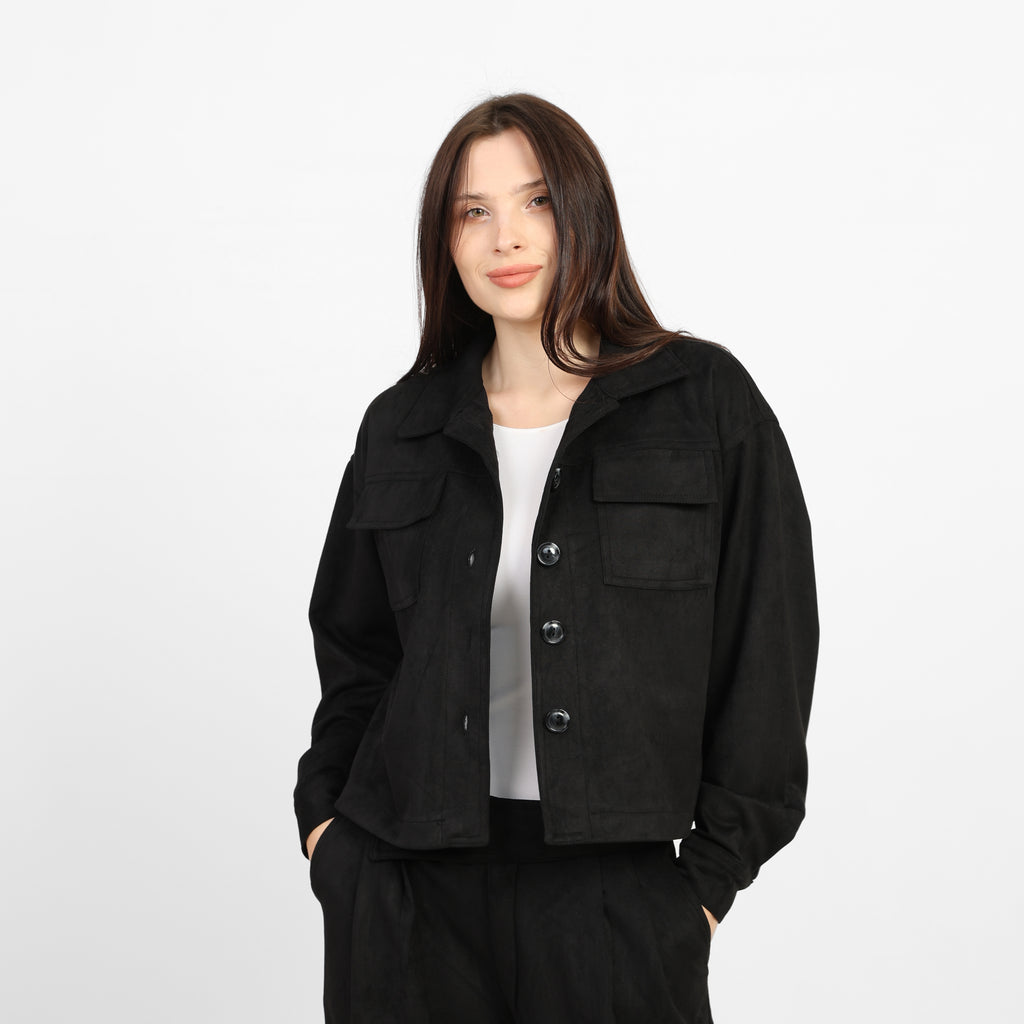 لا رين - تصميم قصير مربع أسود من جلد الغزال 