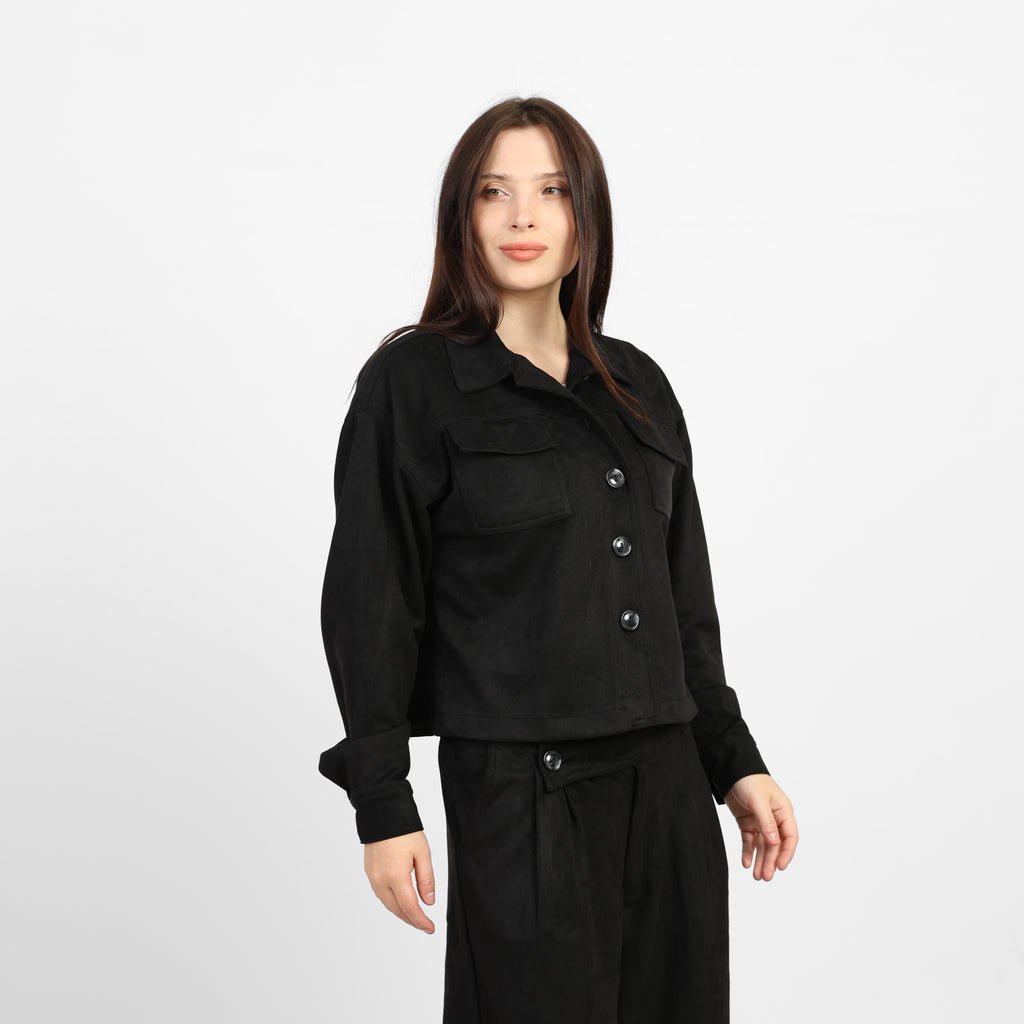 لا رين - تصميم قصير مربع أسود من جلد الغزال 