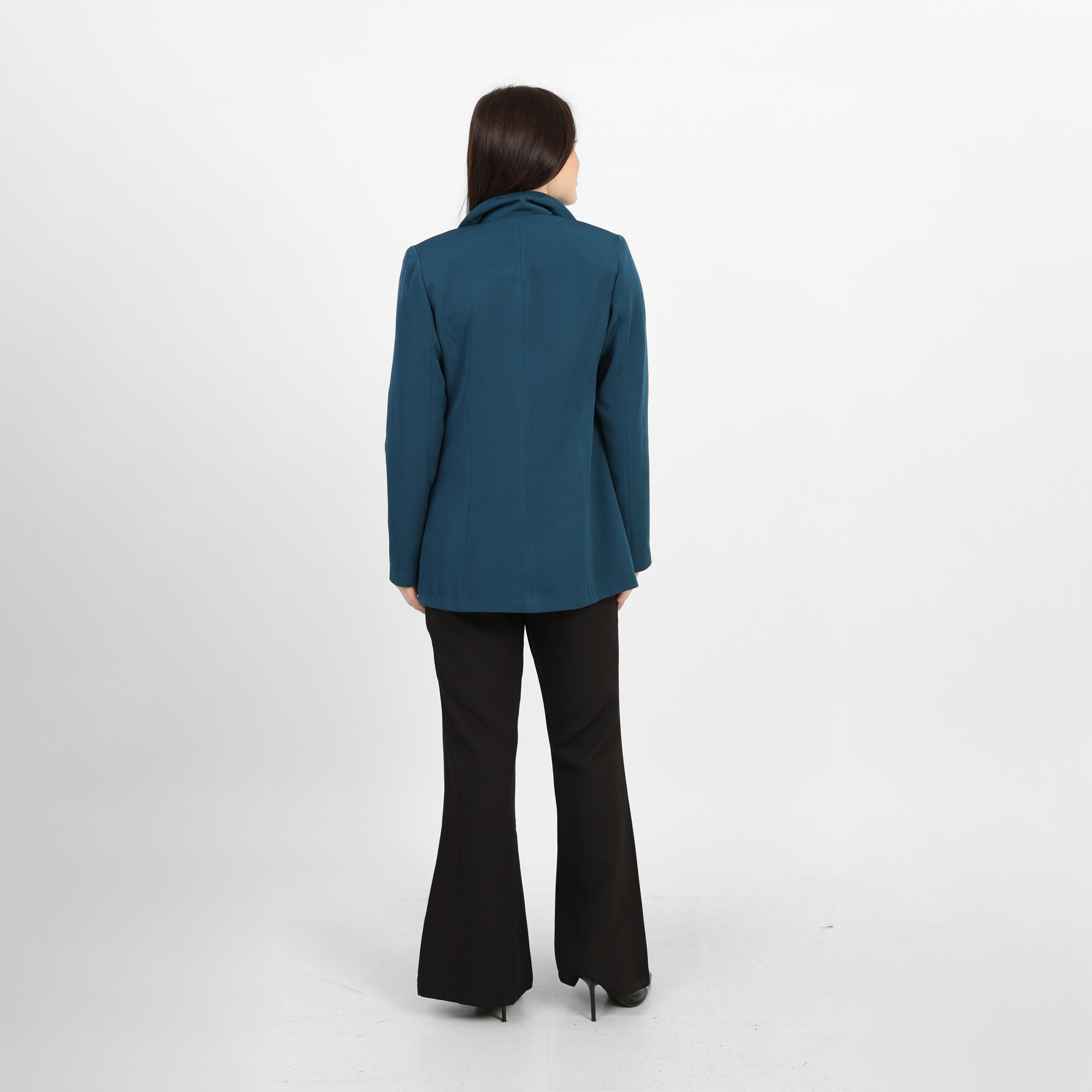 La Reine Teal Double-Breasted Blazer with Contrast Buttons