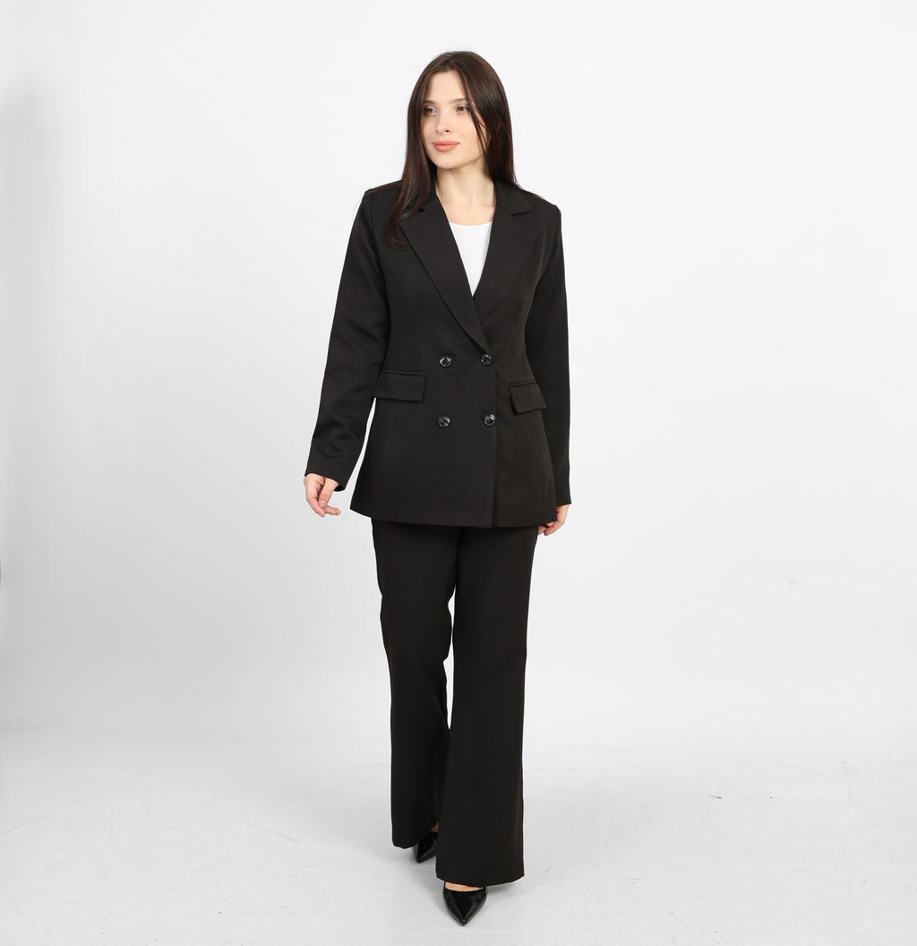 La Reine Black Double-Breasted Blazer with Contrast Buttons