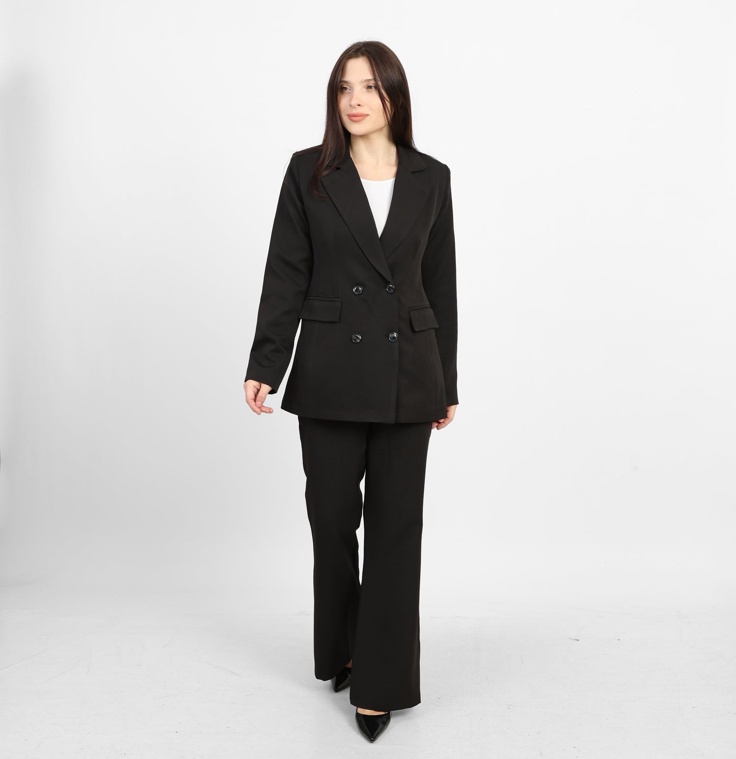 La Reine Black Double-Breasted Blazer with Contrast Buttons