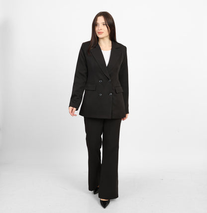 La Reine Black Double-Breasted Blazer with Contrast Buttons