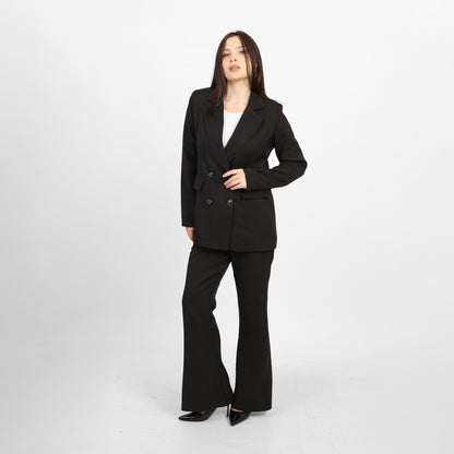 La Reine Black Double-Breasted Blazer with Contrast Buttons
