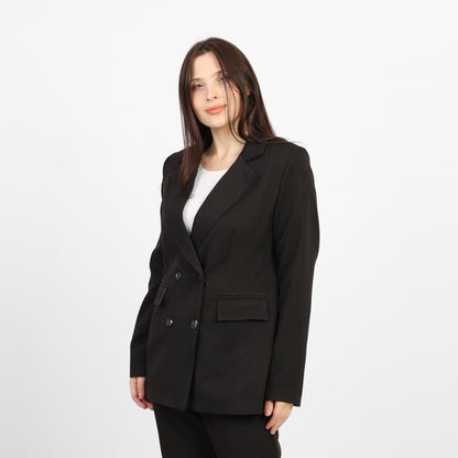 La Reine Black Double-Breasted Blazer with Contrast Buttons