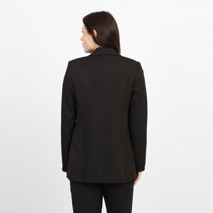 La Reine Black Double-Breasted Blazer with Contrast Buttons