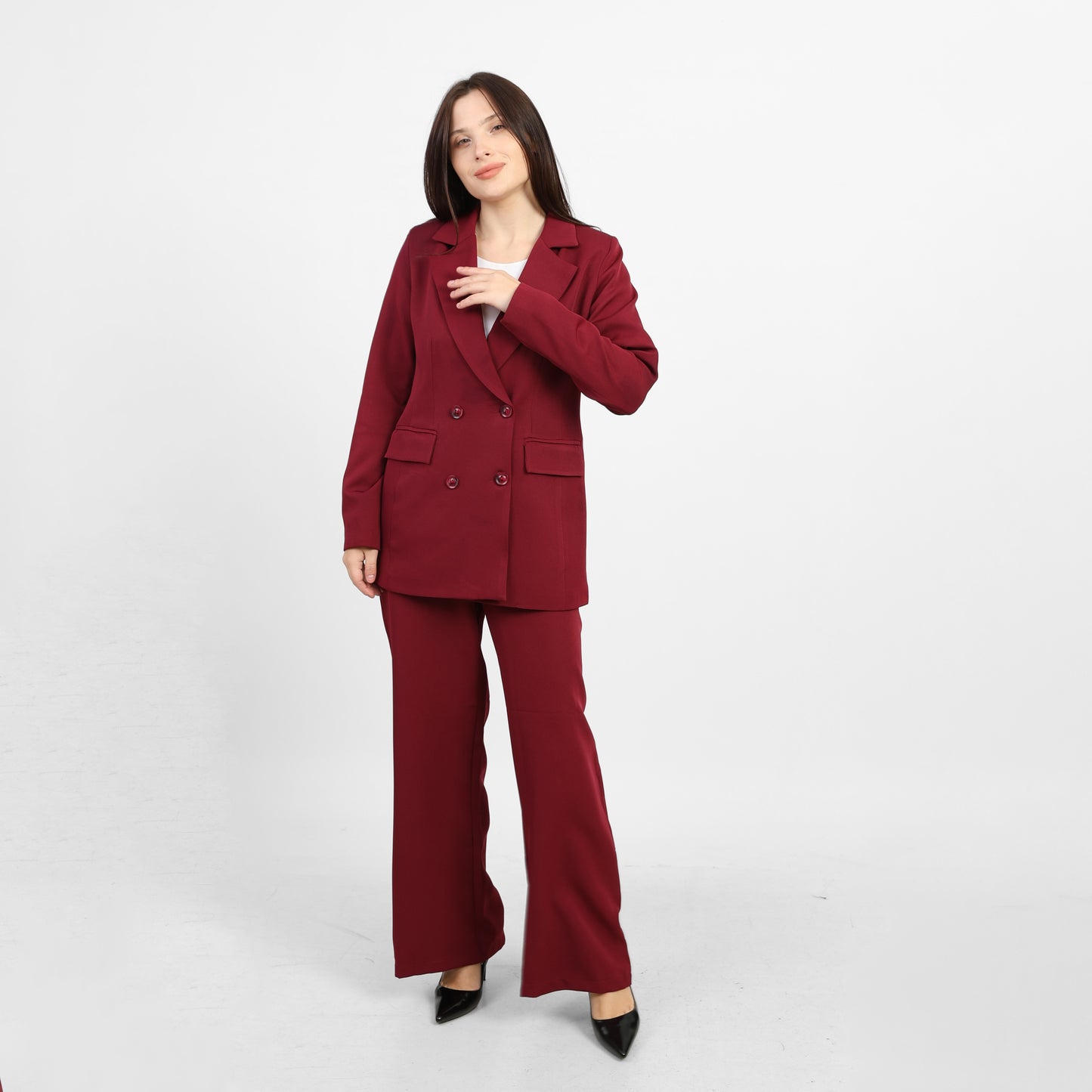 La Reine Burgundy Classic High Waist Wide-Leg Pants