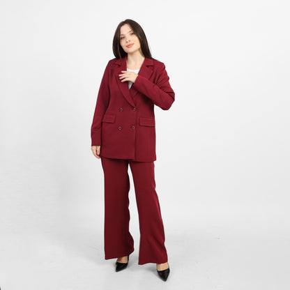 La Reine Burgundy Double-Breasted Blazer with Contrast Buttons