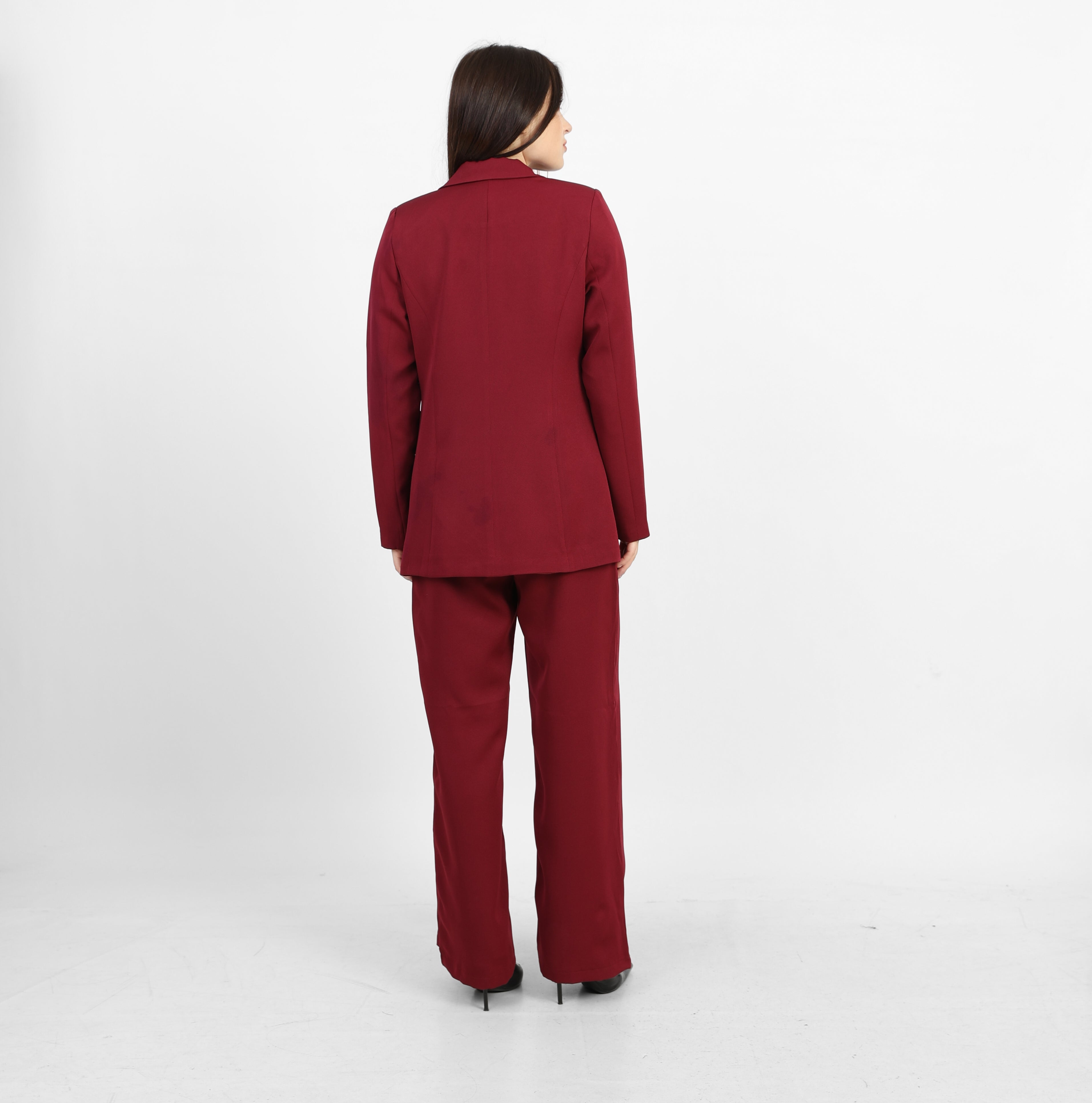 La Reine Burgundy Double-Breasted Blazer with Contrast Buttons