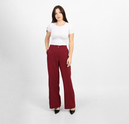La Reine Burgundy Classic High Waist Wide-Leg Pants