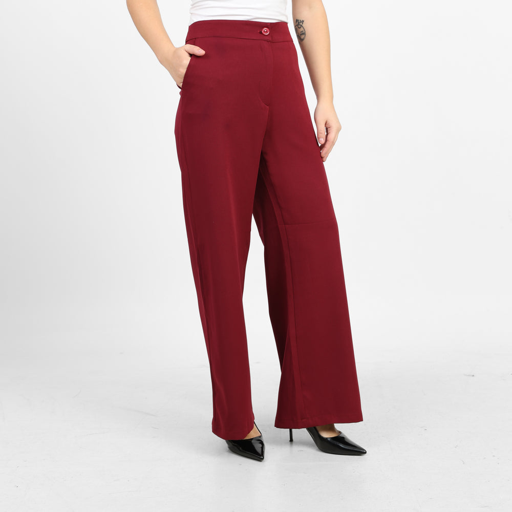 La Reine Burgundy Classic High Waist Wide-Leg Pants, Burgundy