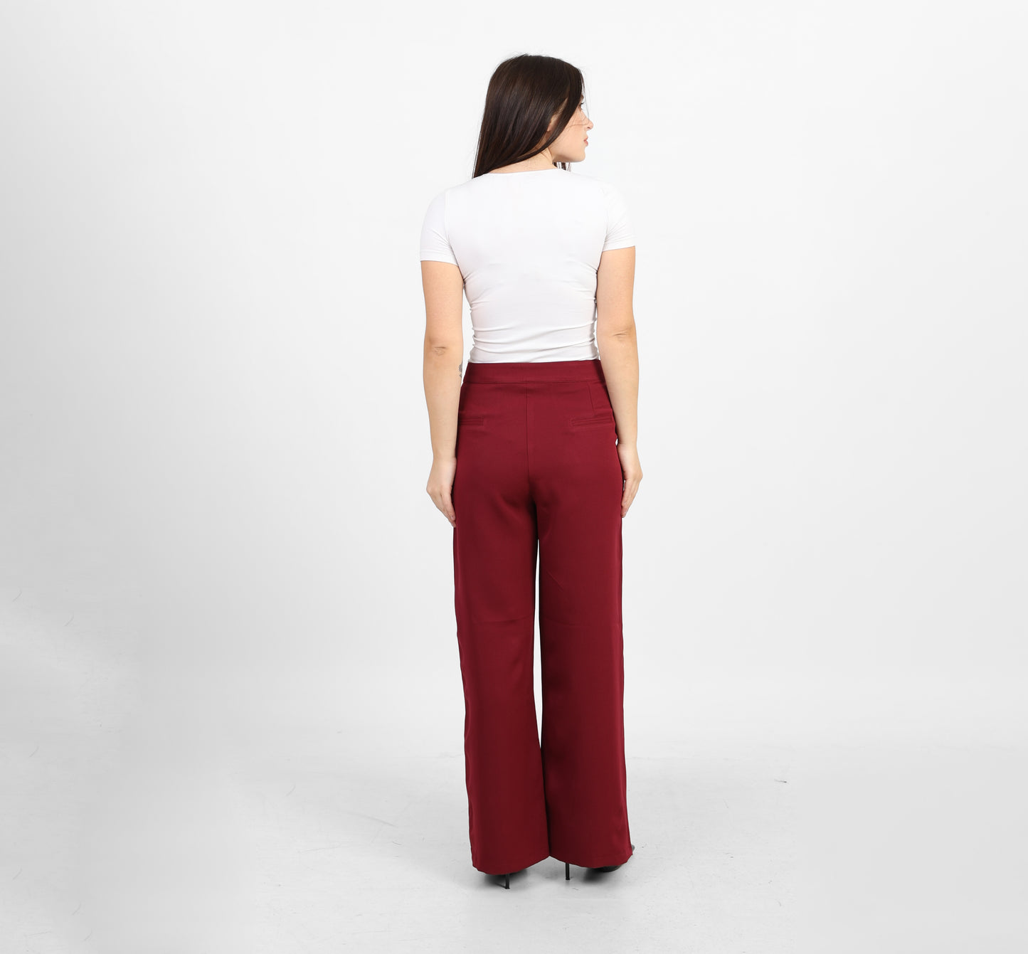 La Reine Burgundy Classic High Waist Wide-Leg Pants