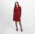 La Reine Burgundy Elegant Long-Sleeve Mini Dress with Brooches