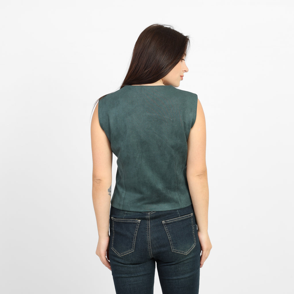 La Reine Teal Suede Classic V-Neck Vest