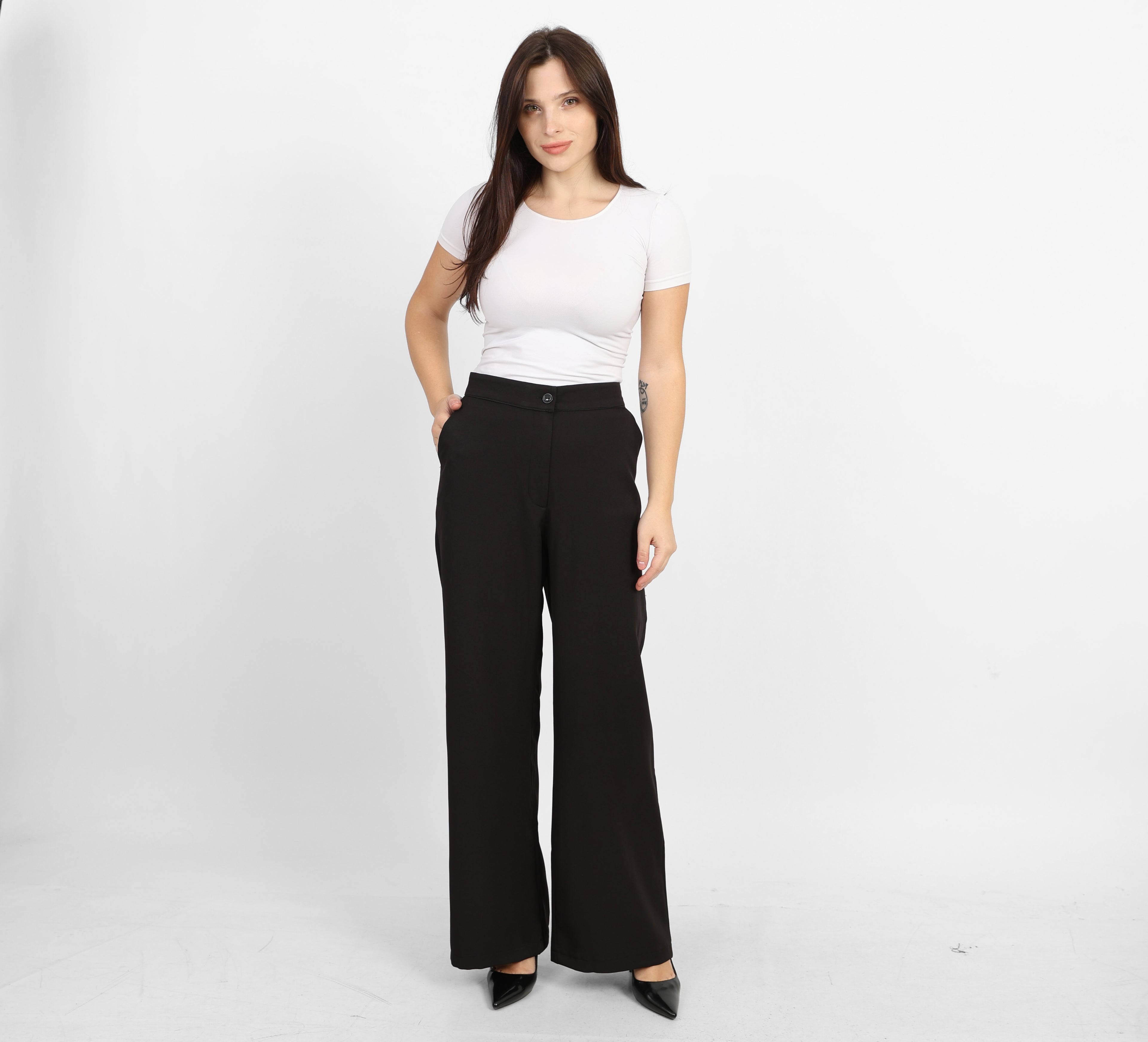 La Reine Black Classic High Waist Wide-Leg Pants