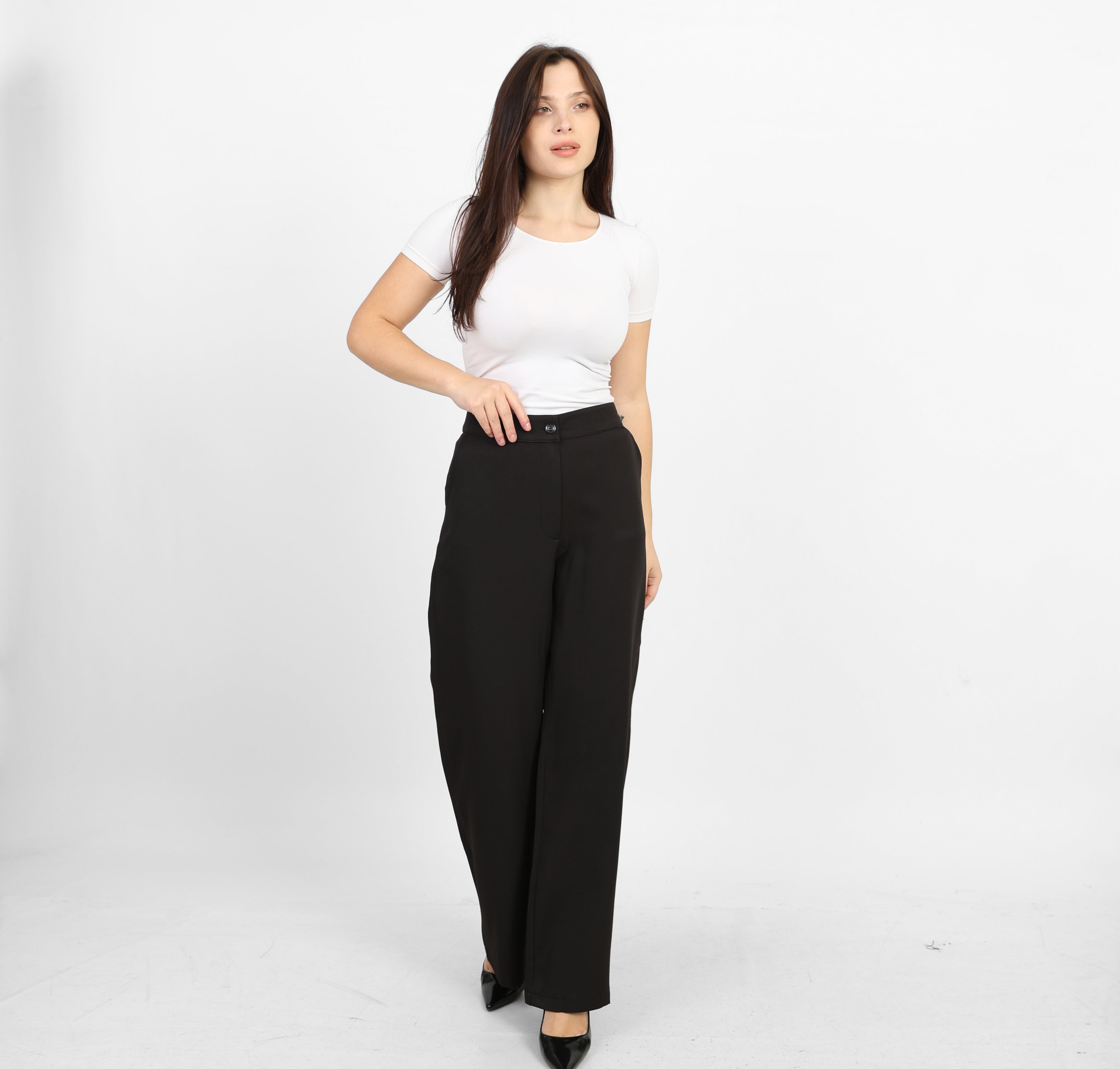 La Reine Black Classic High Waist Wide-Leg Pants