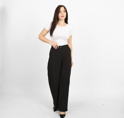 La Reine Black Classic High Waist Wide-Leg Pants