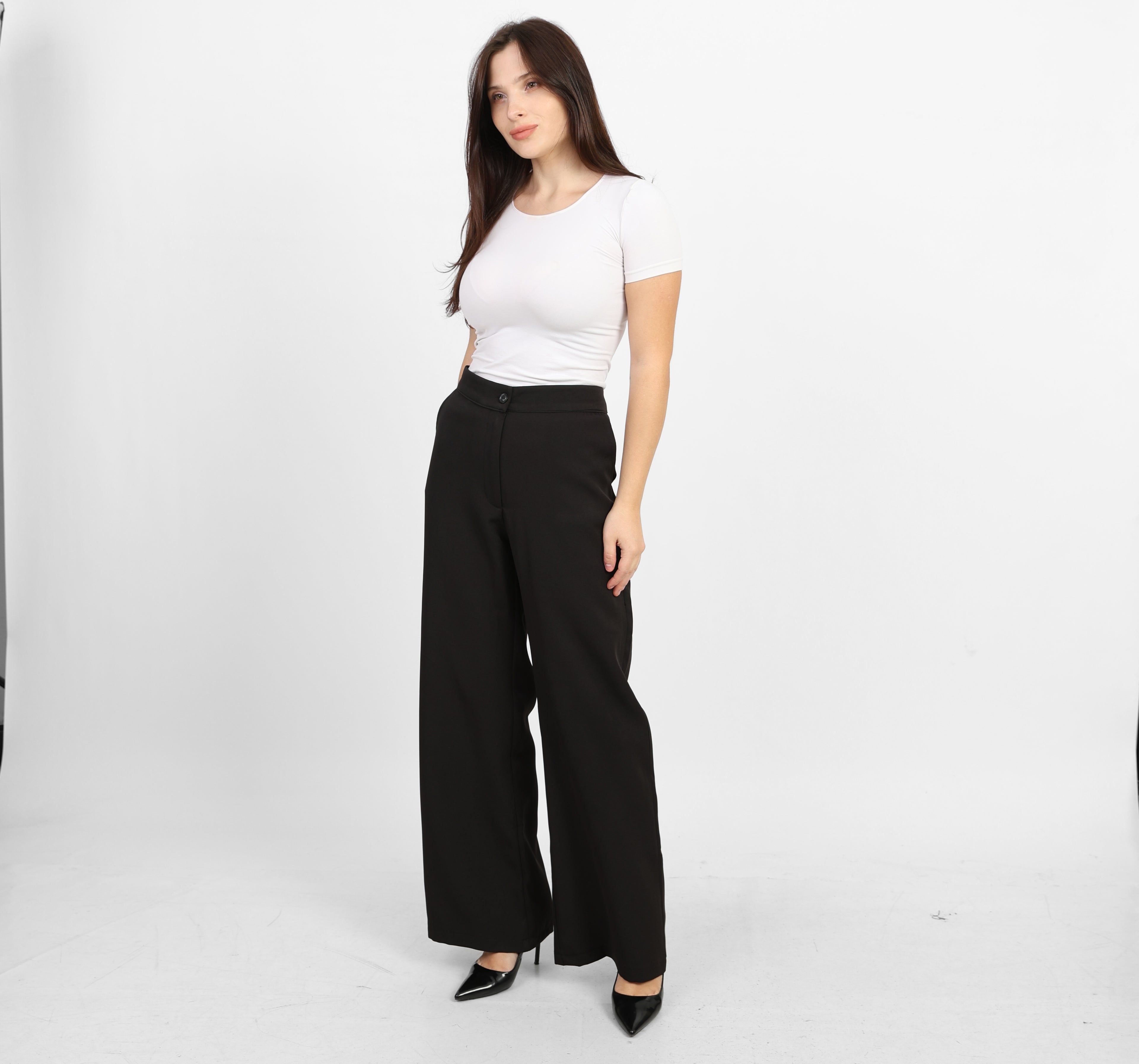 La Reine Black Classic High Waist Wide-Leg Pants