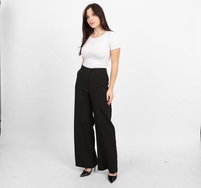 La Reine Black Classic High Waist Wide-Leg Pants