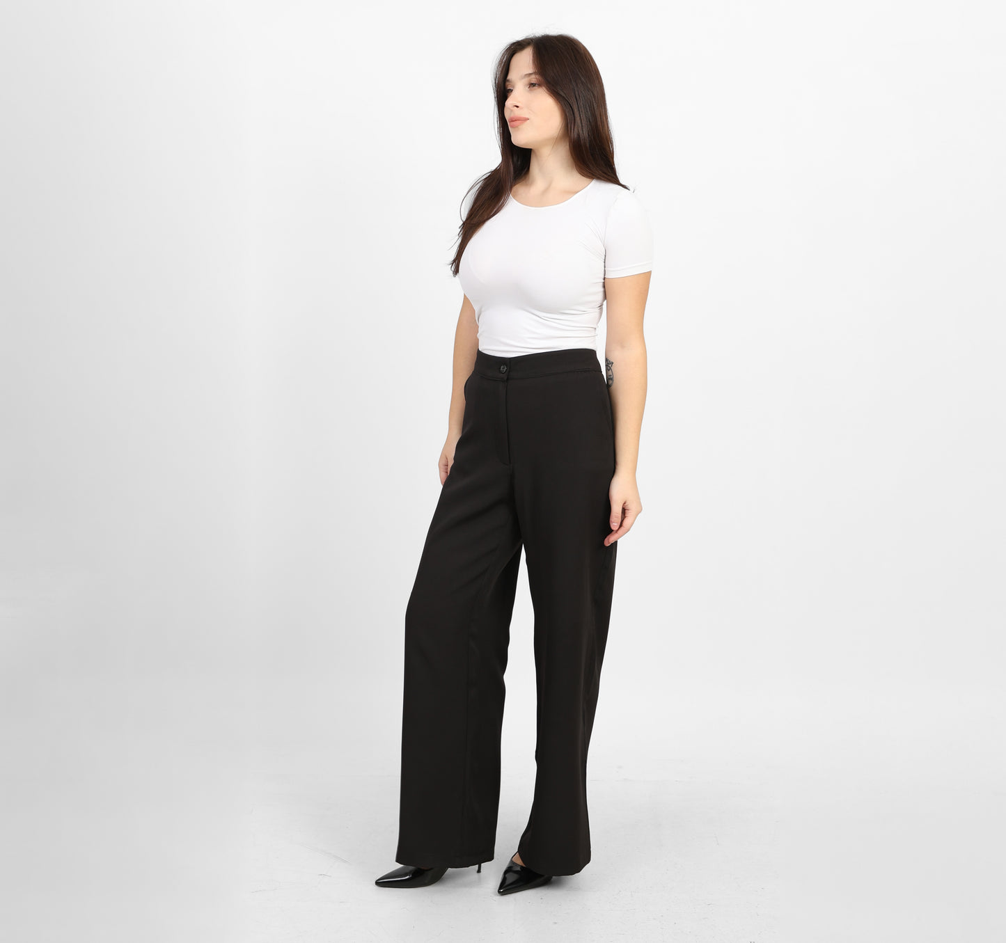 La Reine Black Classic High Waist Wide-Leg Pants