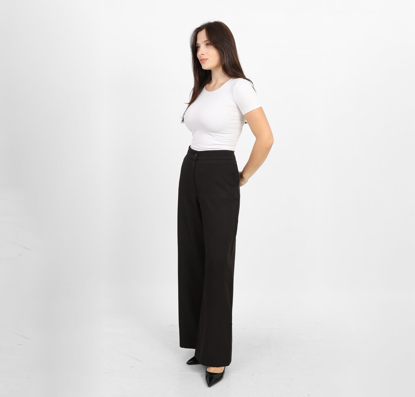 La Reine Black Classic High Waist Wide-Leg Pants