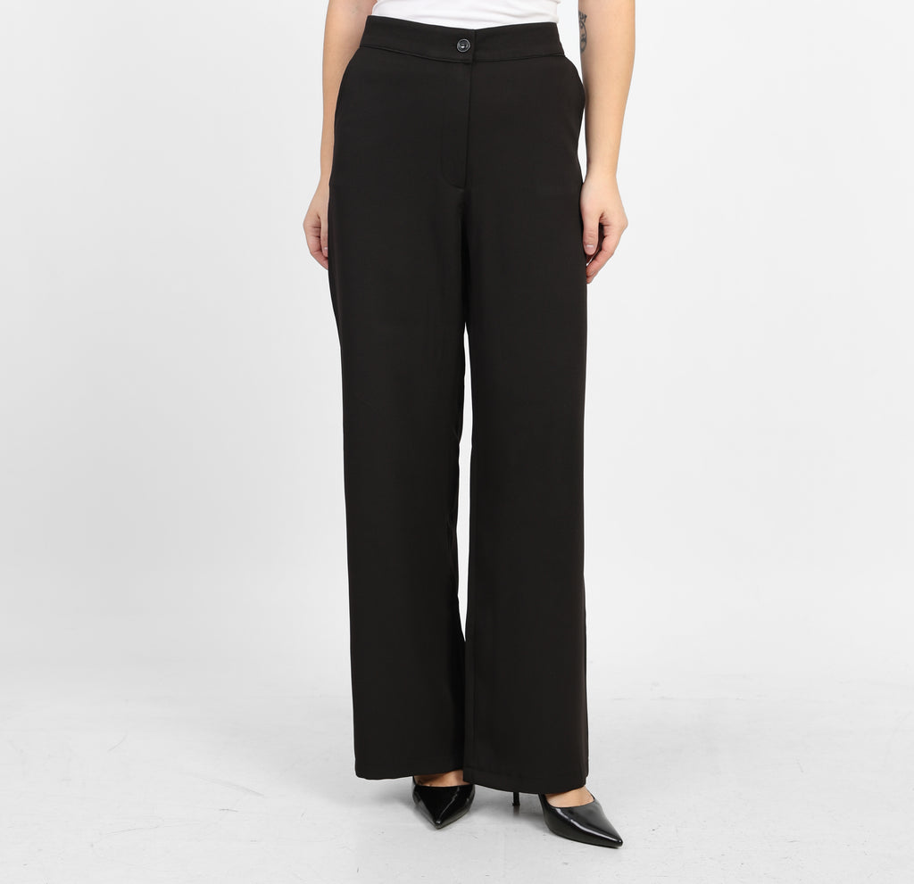 La Reine Black Classic High Waist Wide-Leg Pants