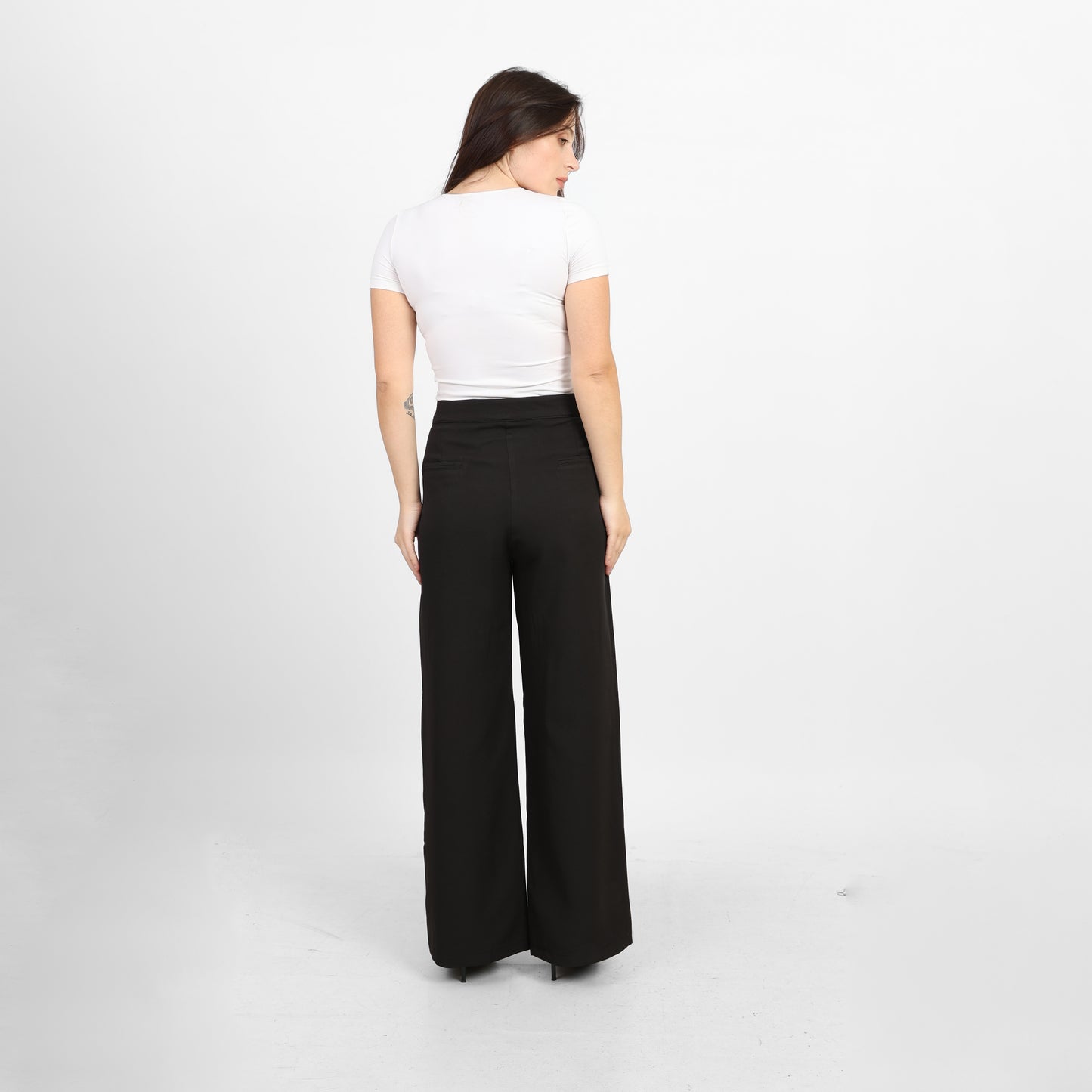La Reine Black Classic High Waist Wide-Leg Pants