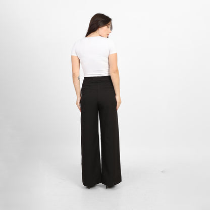 La Reine Black Classic High Waist Wide-Leg Pants