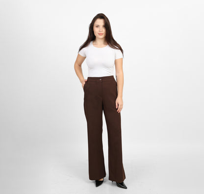 La Reine Brown Classic High Waist Wide-Leg Pants