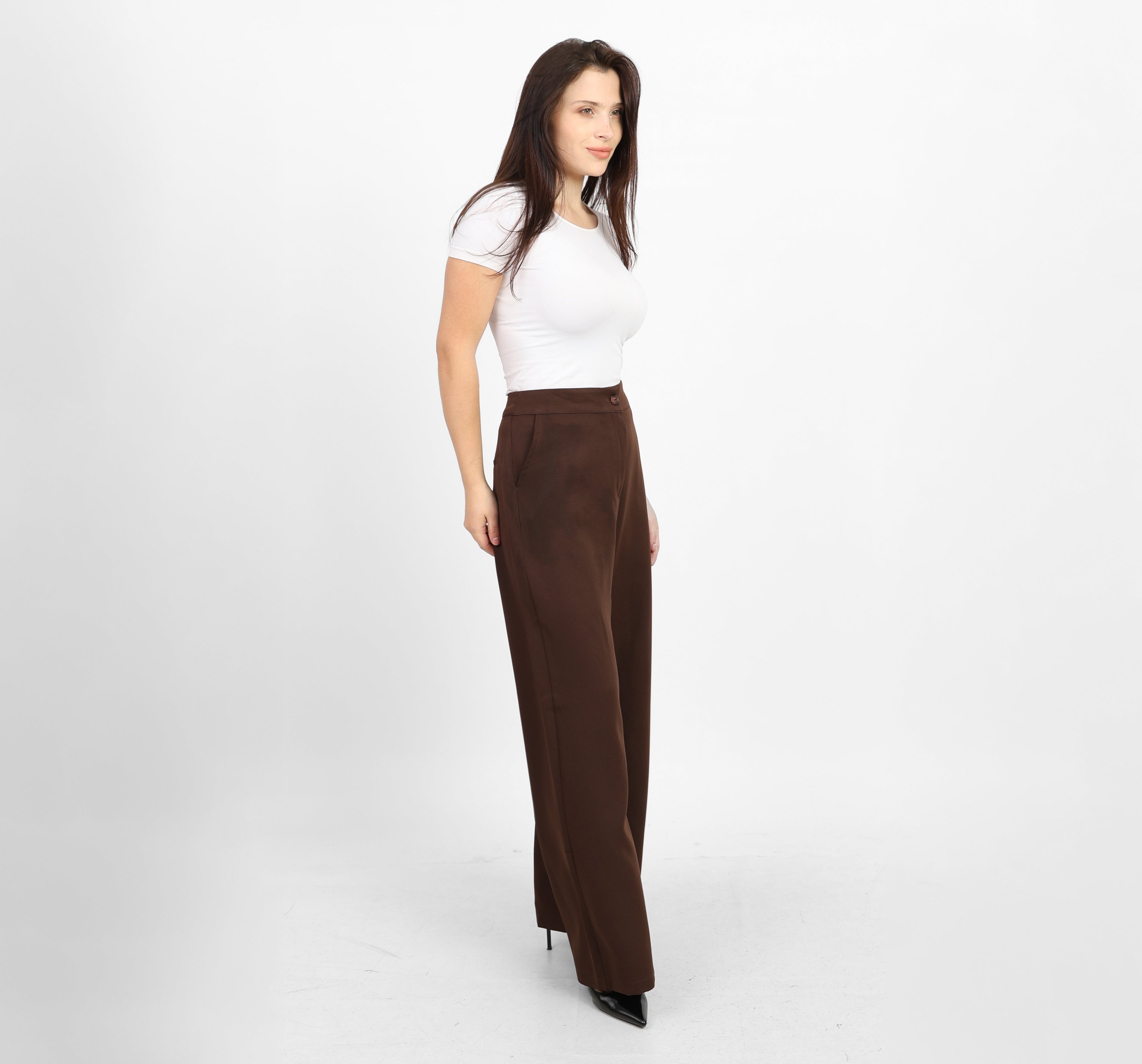 La Reine Brown Classic High Waist Wide-Leg Pants
