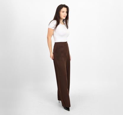 La Reine Brown Classic High Waist Wide-Leg Pants