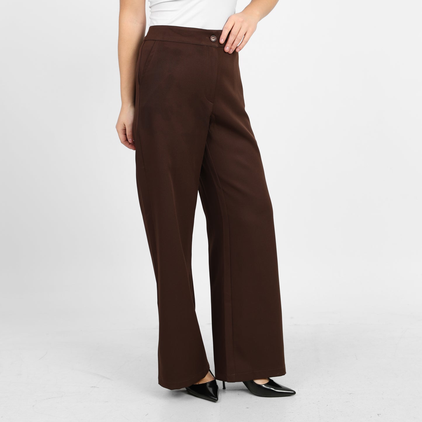 La Reine Brown Classic High Waist Wide-Leg Pants