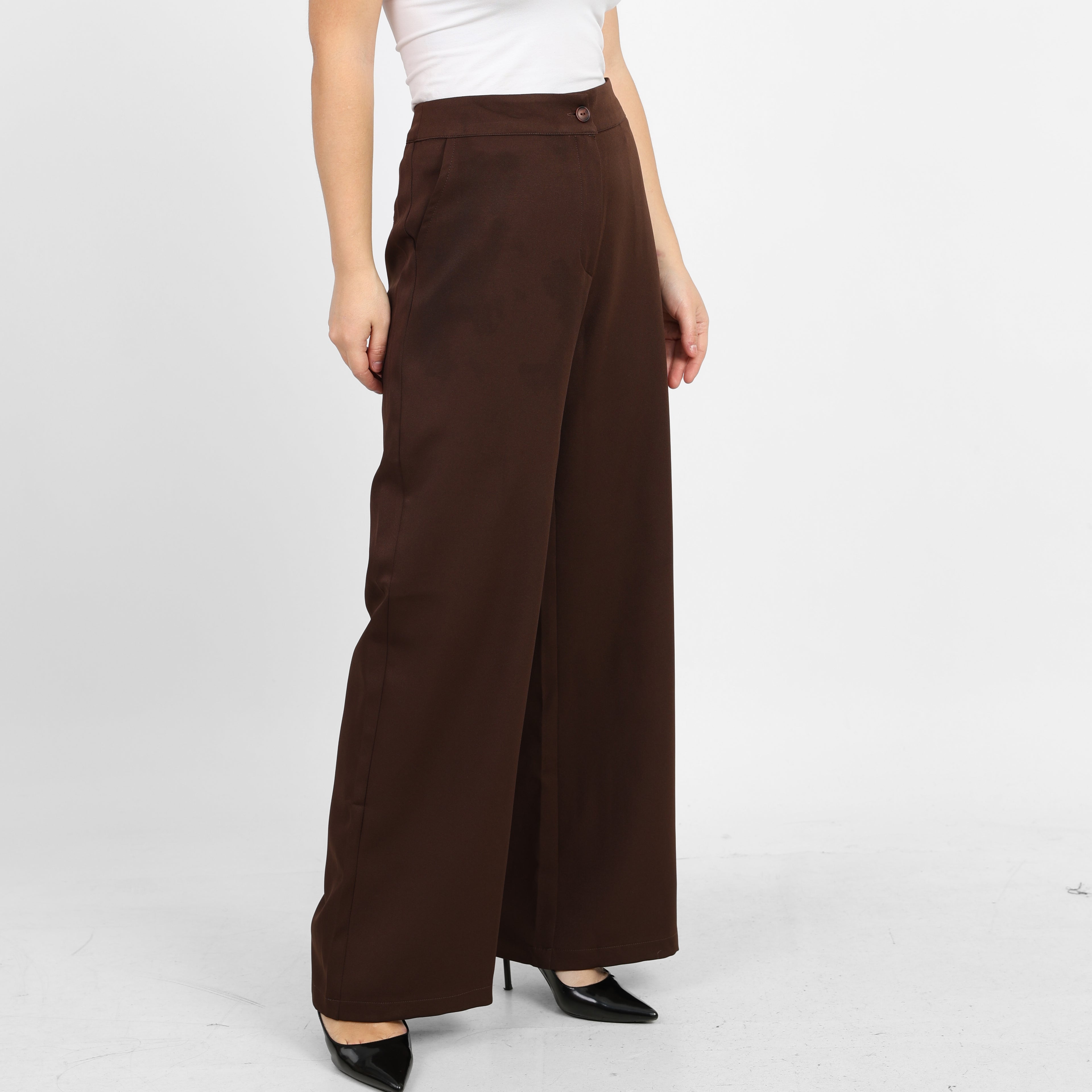 La Reine Brown Classic High Waist Wide-Leg Pants