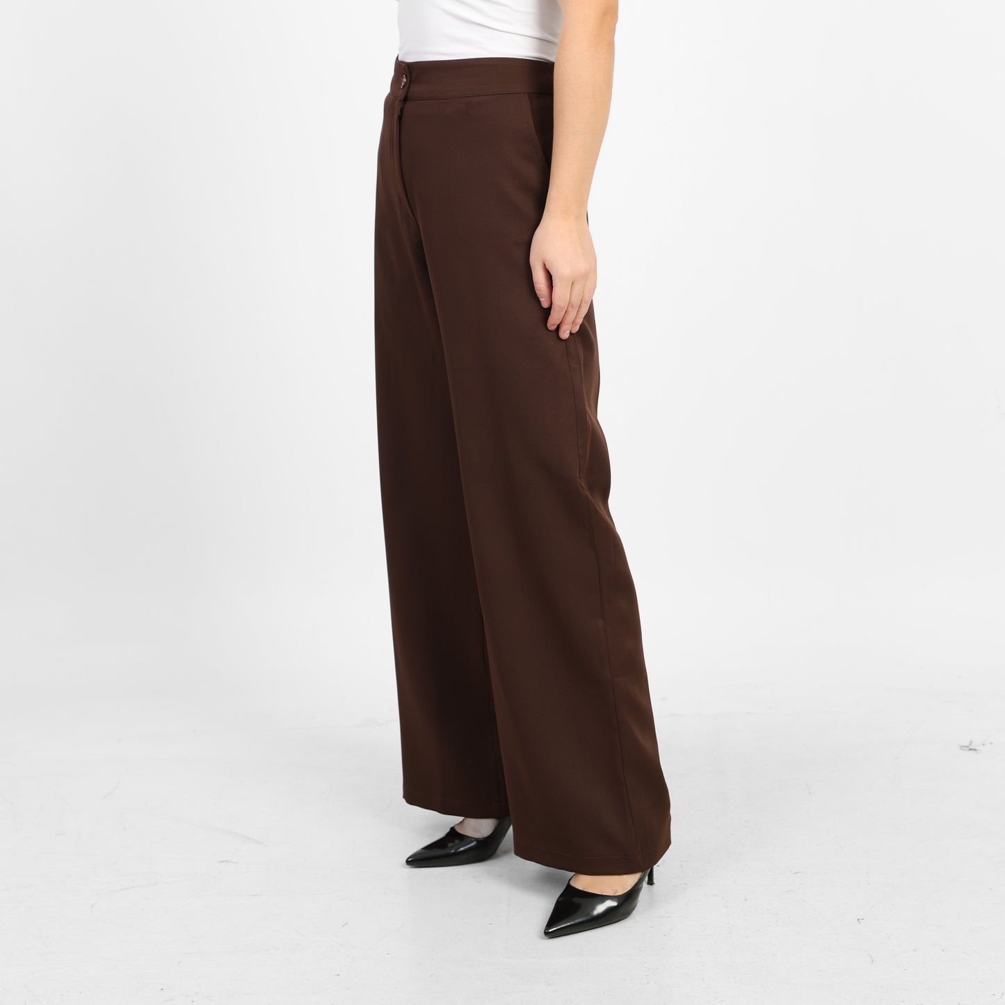 La Reine Brown Classic High Waist Wide-Leg Pants