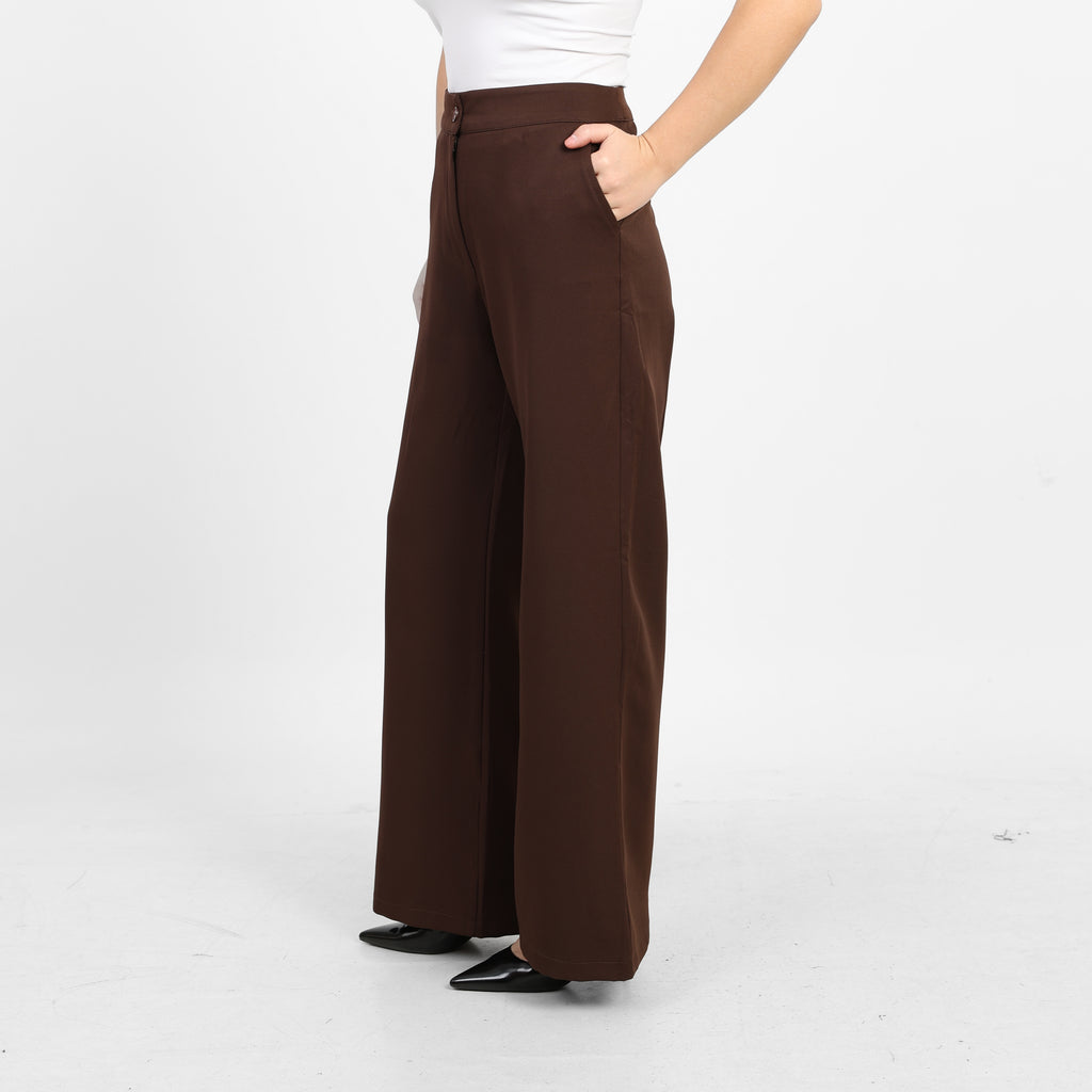 La Reine Brown Classic High Waist Wide-Leg Pants