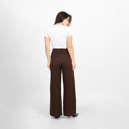 La Reine Brown Classic High Waist Wide-Leg Pants
