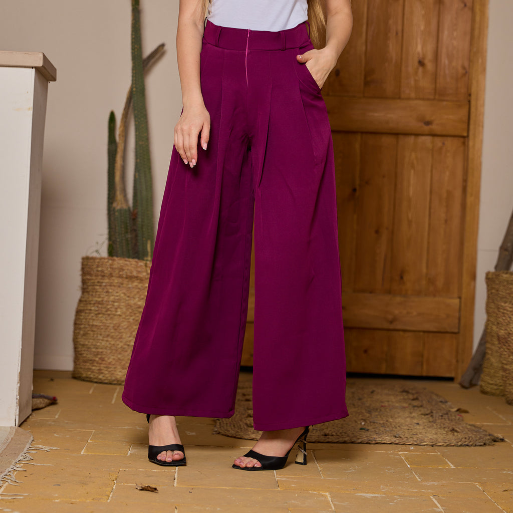 بنطلون لا رين الأرجواني الأنيق ذو الأرجل الواسعة والمطوي