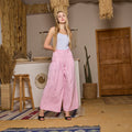 La Reine Rose Elegant Pleated Wide-leg Pants