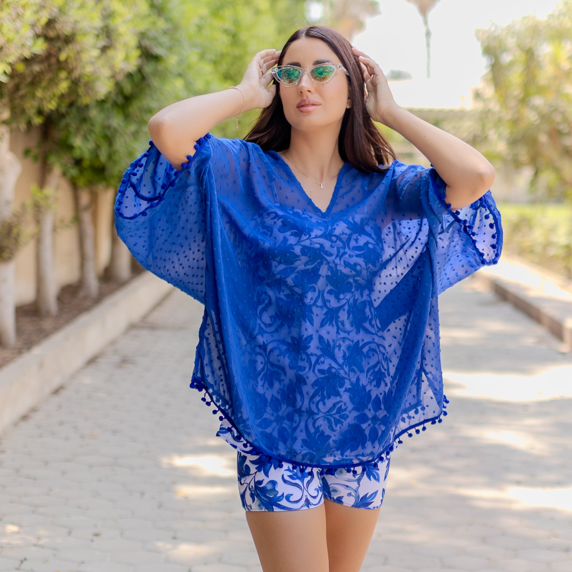 La Reine Embroidered Swiss Dot Blue Cover-Up