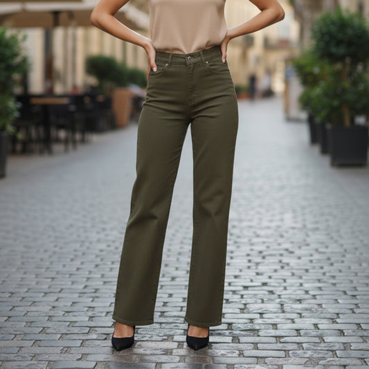 La Reine Olive Straight Leg Women's Gabardine Pants