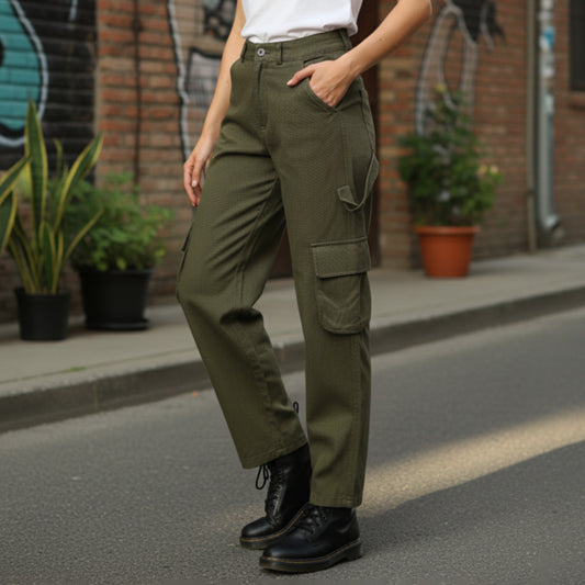 La Reine Olive Cargo Gabardine Pants